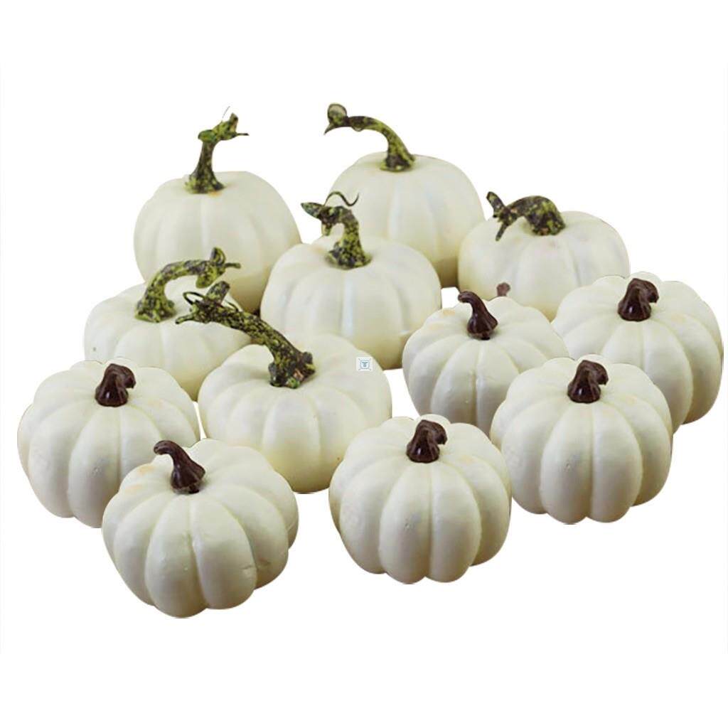 12pcs Set White Artificial Pumpkins Halloween Harvest Fall