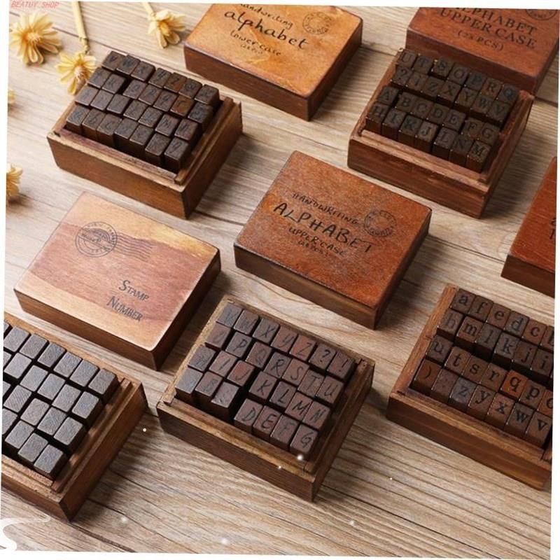Yoofun 28pcs Alphabet Stamps Vintage Wooden Rubber Letter1