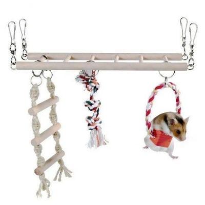 Hanging Wood Pet Cage Parrot Climbing Ladder Bridge Swing