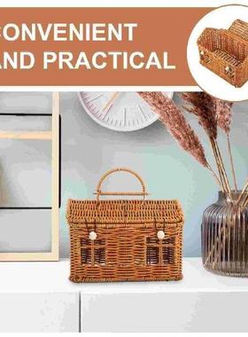 Wedding Gift Box Wicker Basket with Lid Home Decor Shoulder