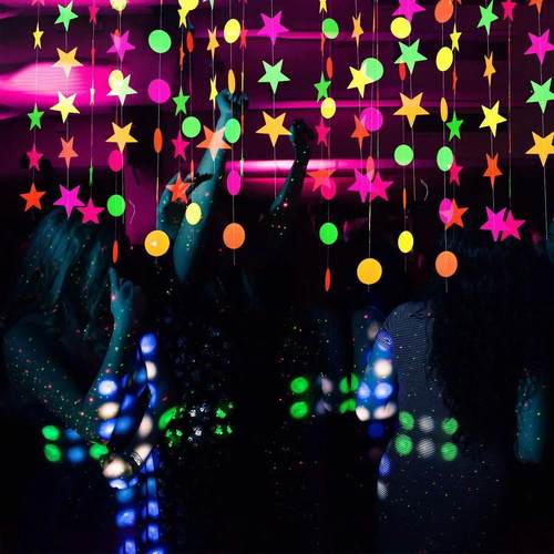 Fluorescent Circle Dots Garlands Neon Streamers UV Black Lig