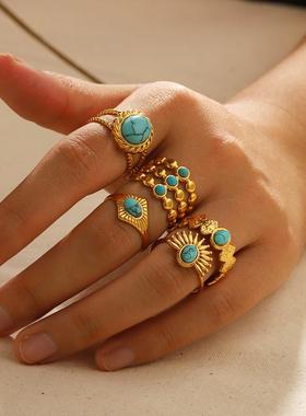 Cross border titanium steel inlaid with turquoise rings in