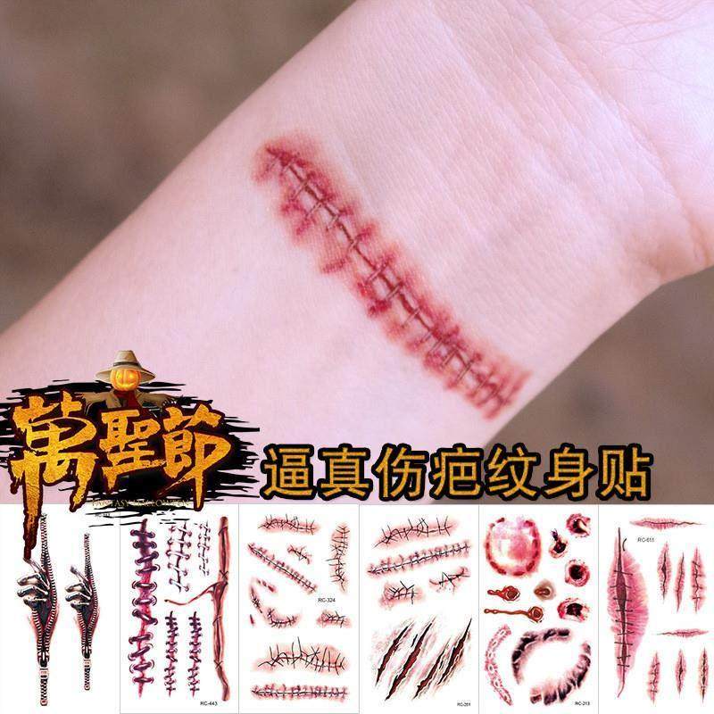 Halloween tattoo sticker horror surgery wound sticker万圣节