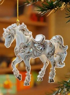 2D Acrylic Horse Car Rearview Mirror Pendant Charm Christmas