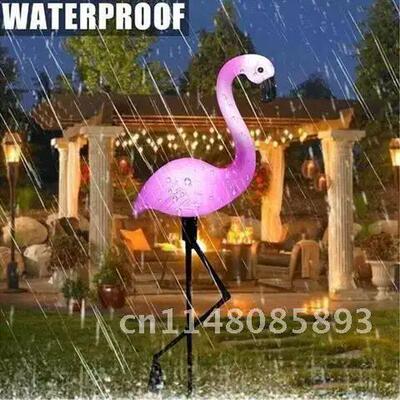 Solar Power Garden Light Beautiful Pink Flamingo Lawn Decor