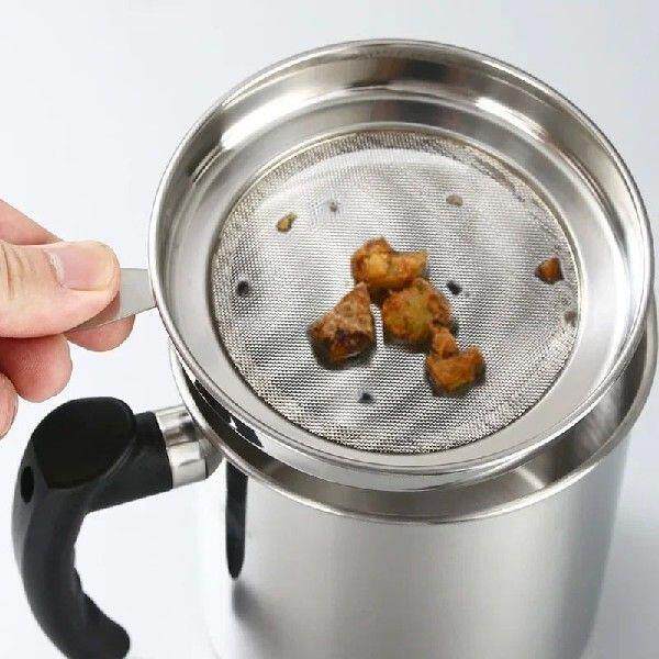 1.3L Stainless Steel Household Oil Filter Pot Lard Strainer