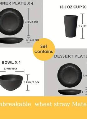 16 piece set of black plastic cups plates bowl and tableware