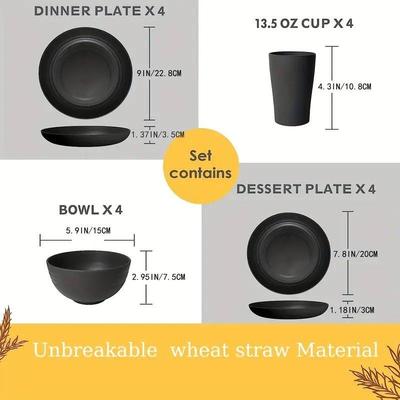 16 piece set of black plastic cups plates bowl and tableware
