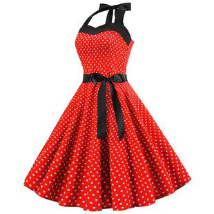 Polka Dot Vintage Retro Halter Hepburn Red Audrey Sexy Dress