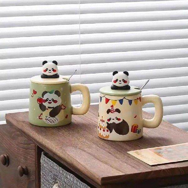 Porcelain Panda Pattern Coffee Mug Milk Mug with A Spoon