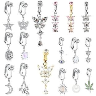 Faux Fake Belly Piercing Butterfly Leaves Dangling Long Fake