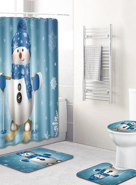 Christmas shower curtain bathroom mat set圣诞节浴帘浴室地垫