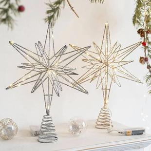 Star With LED Christmas Lights Toppers String Ornaments Tree
