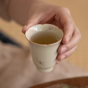 闻香 手绘茶杯功夫茶具品茗杯纯色釉主人杯家用单杯陶瓷喝茶新中式