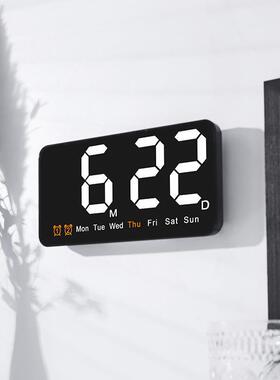 新款挂钟简约大屏挂立两用时钟客厅钟表带温度多功能闹钟6638