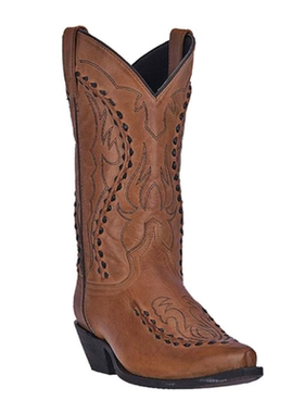 美国代购Laredo男靴秋季新款牛仔靴铆钉雕花高筒靴尖头中跟西部靴