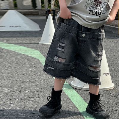 破洞牛仔短裤男童夏季薄款外穿时髦三分裤洋气潮2024新款儿童裤子