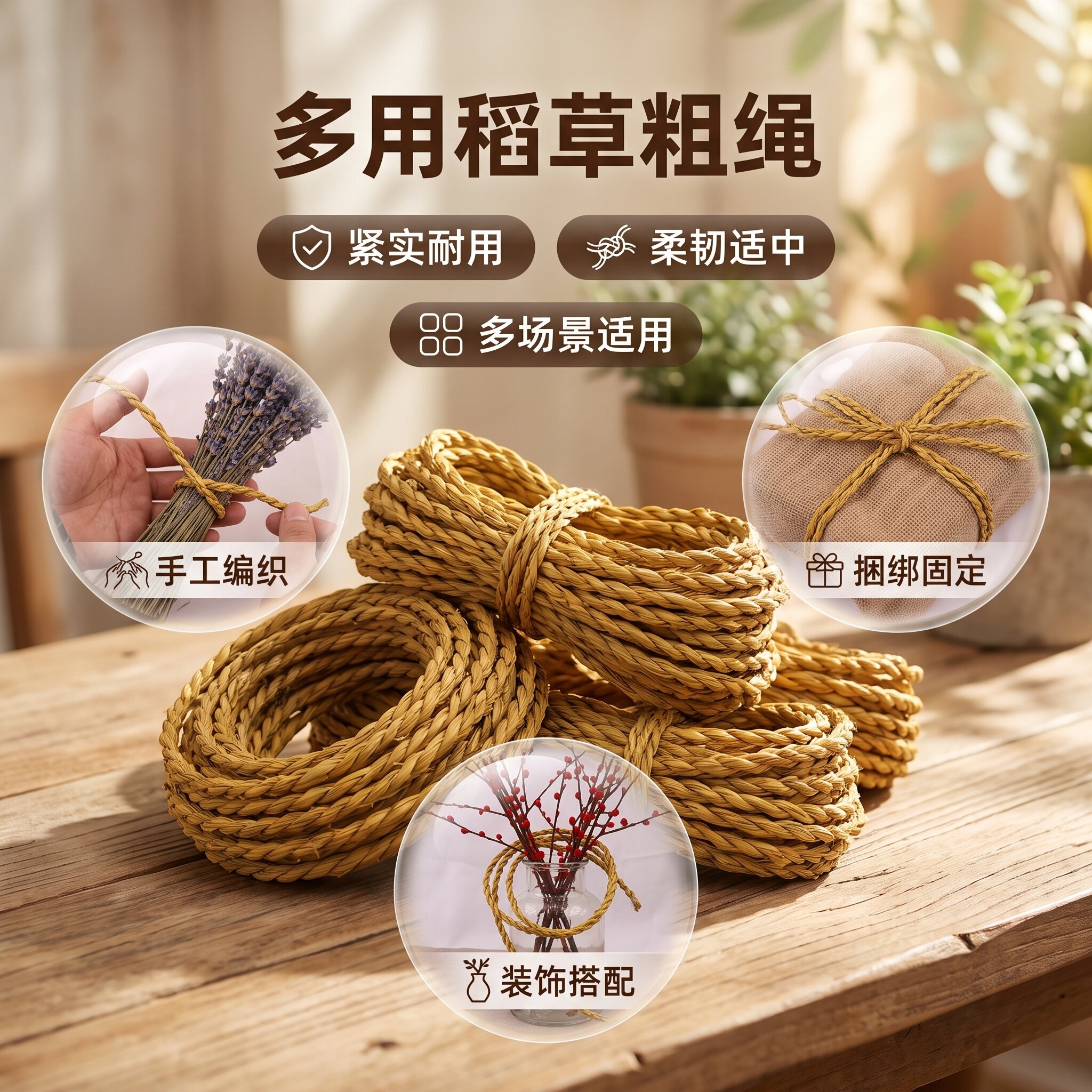 糯稻草粗绳手工捆扎布置装饰绳子