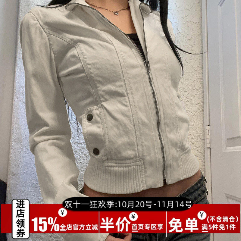 AOMR美式复古重工vibe口袋拉链短款外套女纯色辣妹时尚休闲夹克潮