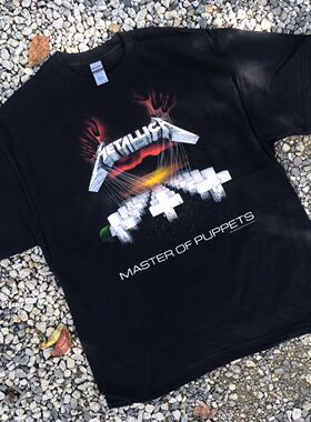 做旧金属乐队Metallica1986专辑傀儡之主海报复古T恤vintage短袖