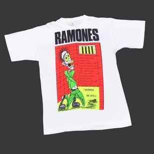 Well重磅vintage短袖 T恤 Wanna 雷蒙斯Ramones1977专辑海报I