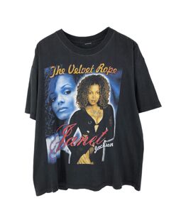 珍妮杰克逊Janet Damita Jo Jackson美式复古vintage签名短袖T恤