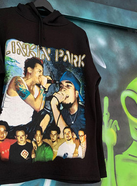 Linkin Park摇滚乐队！美式复古Vintage大码宽松重磅连帽卫衣