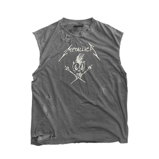 METALLICA摇滚金属乐队！！！复古做旧古着感反叛砍袖背心破洞