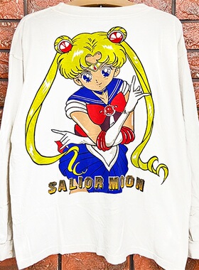 Sailor Moon 美少女战士主角大印花复古做旧Oversize重磅长袖T恤