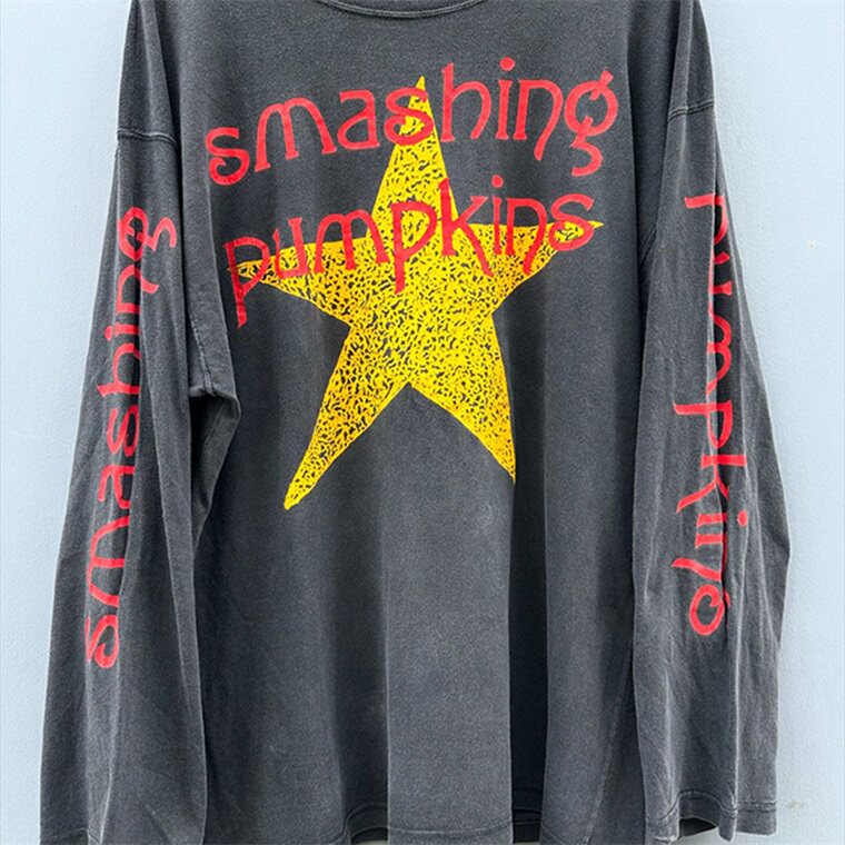 The Smashing Pumpkins摇滚乐队潮牌设计感简约英文青年长袖T恤