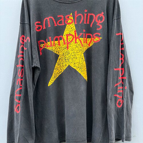 The Smashing Pumpkins摇滚乐队潮牌设计感简约英文青年长袖T恤