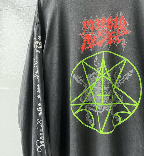 罕见重磅水洗破洞tee！Morbid Angel高街美式Vintage长袖T恤