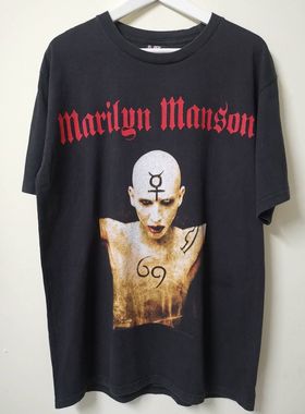 玛丽莲曼森Marilyn Manson哥德朋克高街男重磅短袖vintageT恤