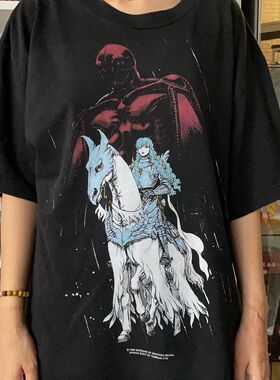 90s动画剑风传奇虚拟人物格里菲斯美式复古重磅水洗短袖T恤