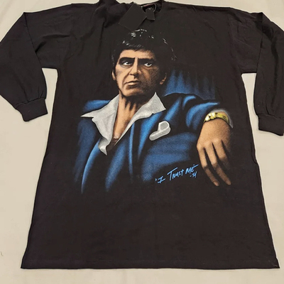 1983 Scarface 疤面煞星Who Do I Trust Me美国电影重磅长袖T恤