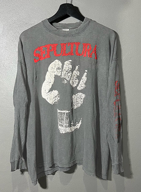 神碑合唱团 Sepultura音乐制作人！美式vintage重磅水洗做旧长T