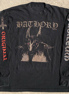 罕见！Bathory1984同名专辑Vintage水洗重磅暗黑高街穿搭长袖T恤