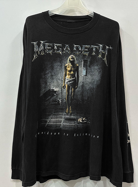 重磅水洗破坏tee Megadeth1992专辑Countdown to Extinction长袖T