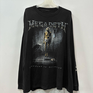 重磅水洗破坏tee Megadeth1992专辑Countdown to Extinction长袖T