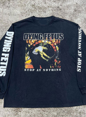2003 Dying Fetus 'ONE SHOT ONE'重磅Vintage原宿风落肩长袖T恤