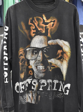 The Offspring 后裔乐团摇滚乐队复古嘻哈做旧Vintage重磅长袖T恤