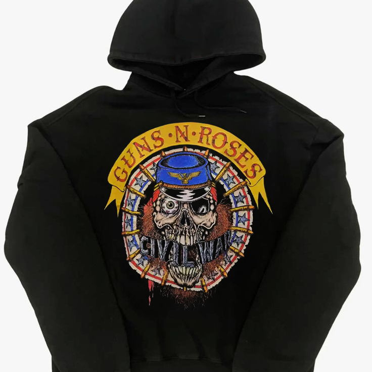 Guns N' Roses枪花复古休闲风格宽松大码版型街头感摇滚连帽卫衣