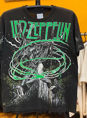Led Zeppelin 齐柏林飞艇摇滚乐队大印花复古嘻哈重磅短袖T恤