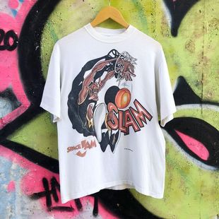 T恤 动漫篮球嘻哈caper穿搭vintage风象牙白做旧短袖 罕见 90S美式