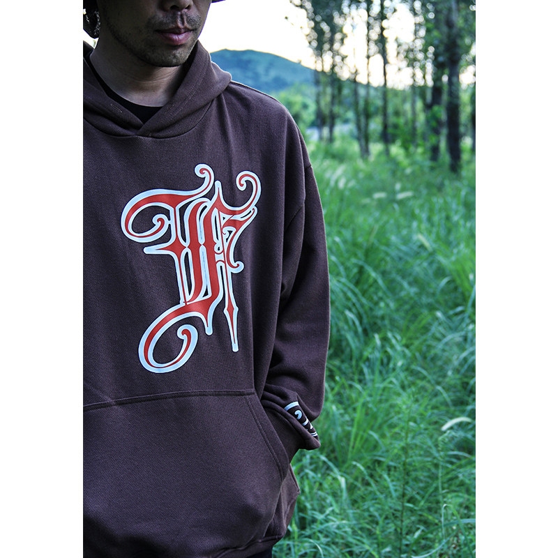 chicano花体字英文原创国潮重磅套头卫衣嘻哈高街大码ins连帽街头