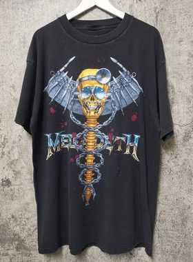 Megadeth 乐队！街头欧美风柔软复古重磅男女情侣宽松古着短袖T恤