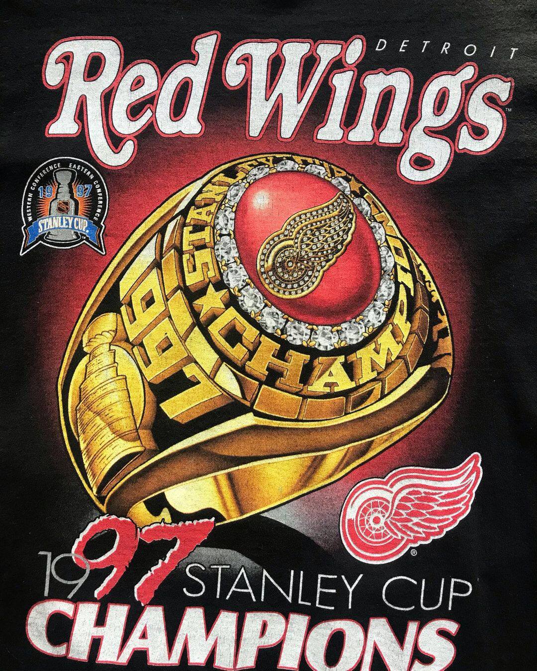 底特律红翼冰球队detroit red wings90年代美式复古直做旧重磅t恤