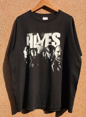 The Hives2008年黑白巡演美式复古无性别嘻哈重磅水洗做旧短袖T恤