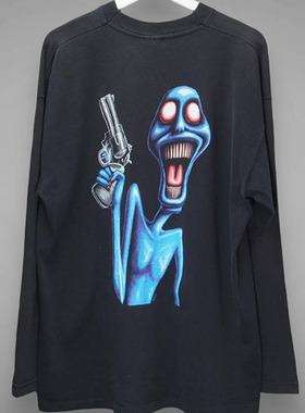 1995 The Offspring Smash Blue Monster 复古水洗重磅长袖T恤