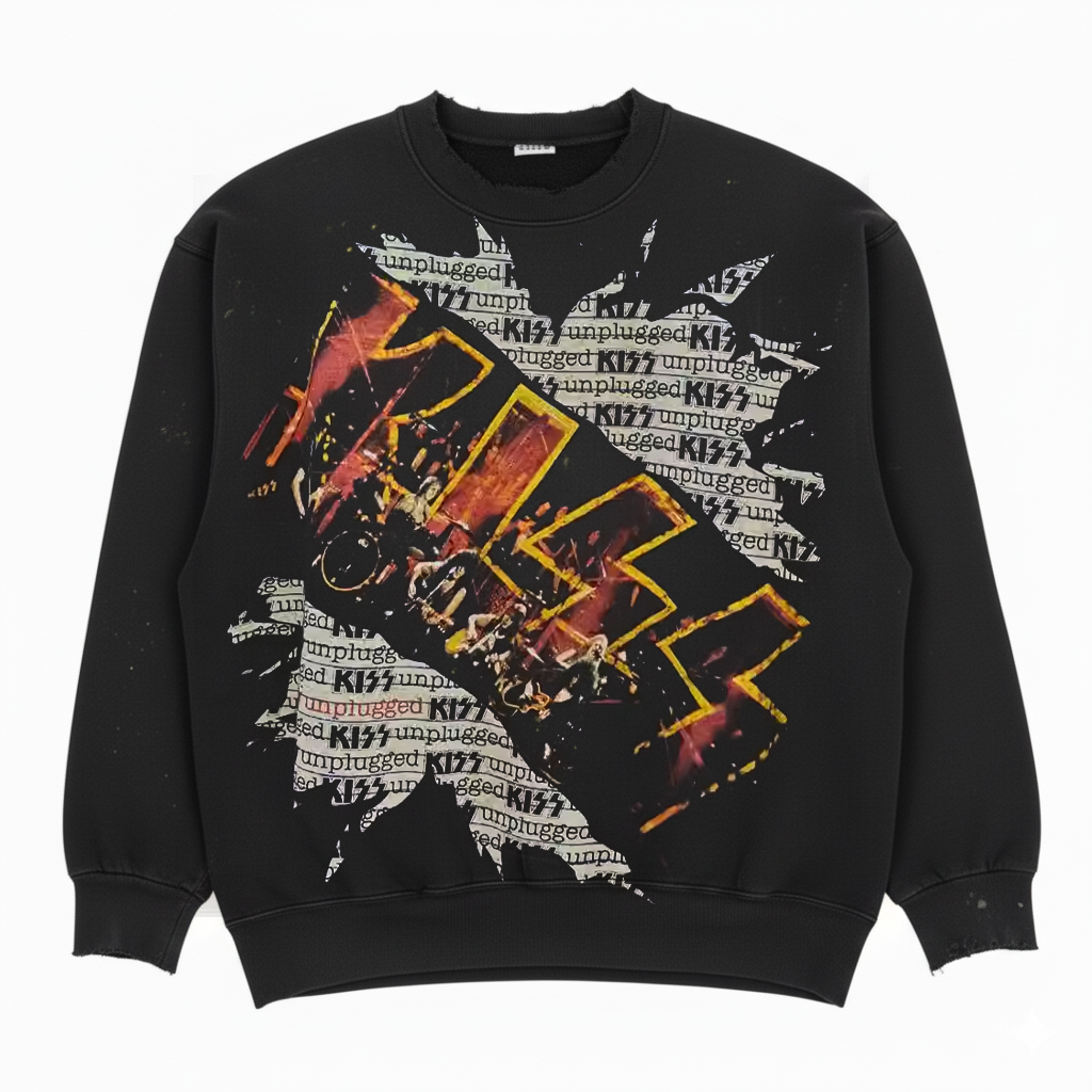 KISS吻乐队美潮oldschool 摇滚街头风重磅质感青春无性别圆领卫衣